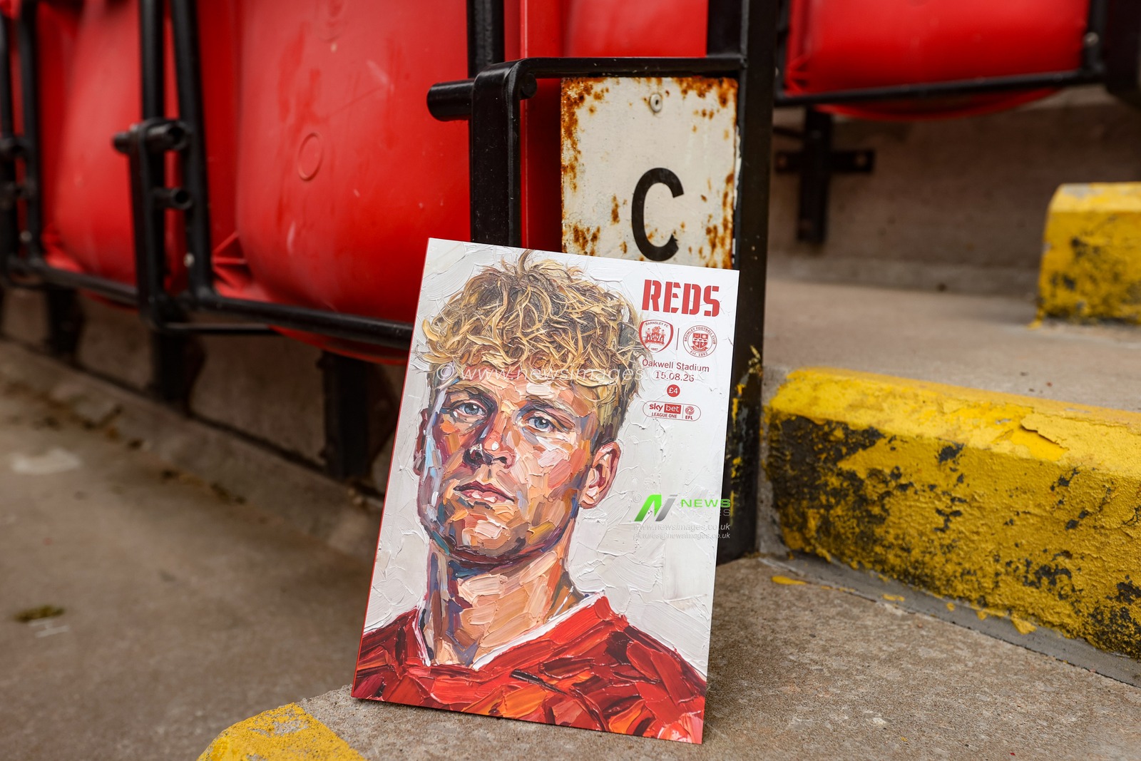Cameron McGeehan of Barnsley on the front cover of the match day programme during the Sky Bet League One match Barnsley vs Bromley at Oakwell, Barnsley, United Kingdom on 15 August 2026

(Photo by Alfie Cosgrove/News Images)