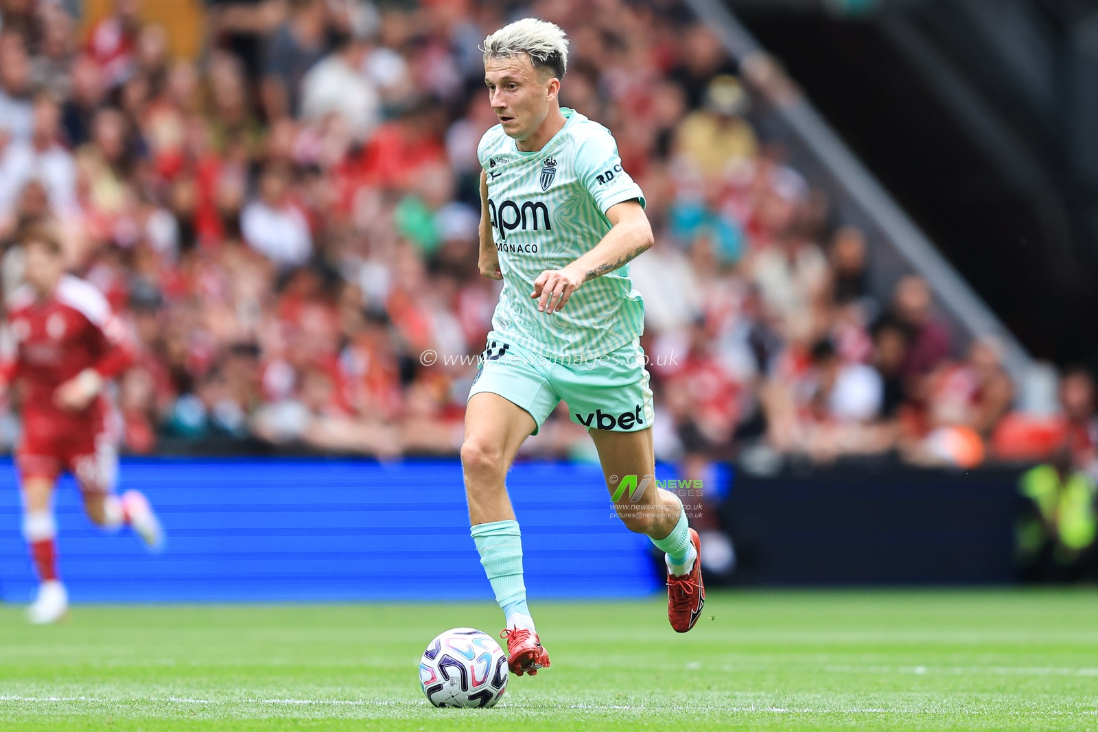Aleksandr Golovin of Monaco with ball at his feet during the pre-season friendly match Liverpool vs Monaco at Anfield, Liverpool, United Kingdom on 09 August 2026

(Photo by Jorge Horsted/News Images)