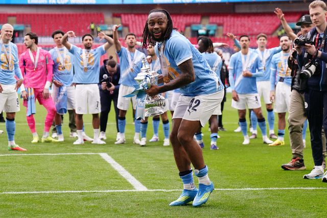 Antoine Semenyo of Manchester City celebrates with the fa cup trophy with his support during the Emirates FA Cup Final match Chelsea vs Manchester City at Wembley Stadium, London, United Kingdom on 16 May 2026

(Photo by Harvey Murphy/News Images)