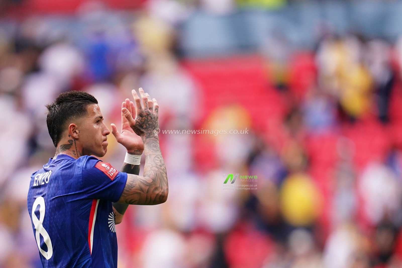 Enzo Fernandez of Chelsea applauds his support at full time during the Emirates FA Cup Semi-Final match Chelsea vs Leeds United at Wembley Stadium, London, United Kingdom on 26 April 2026

(Photo by Harvey Murphy/News Images)