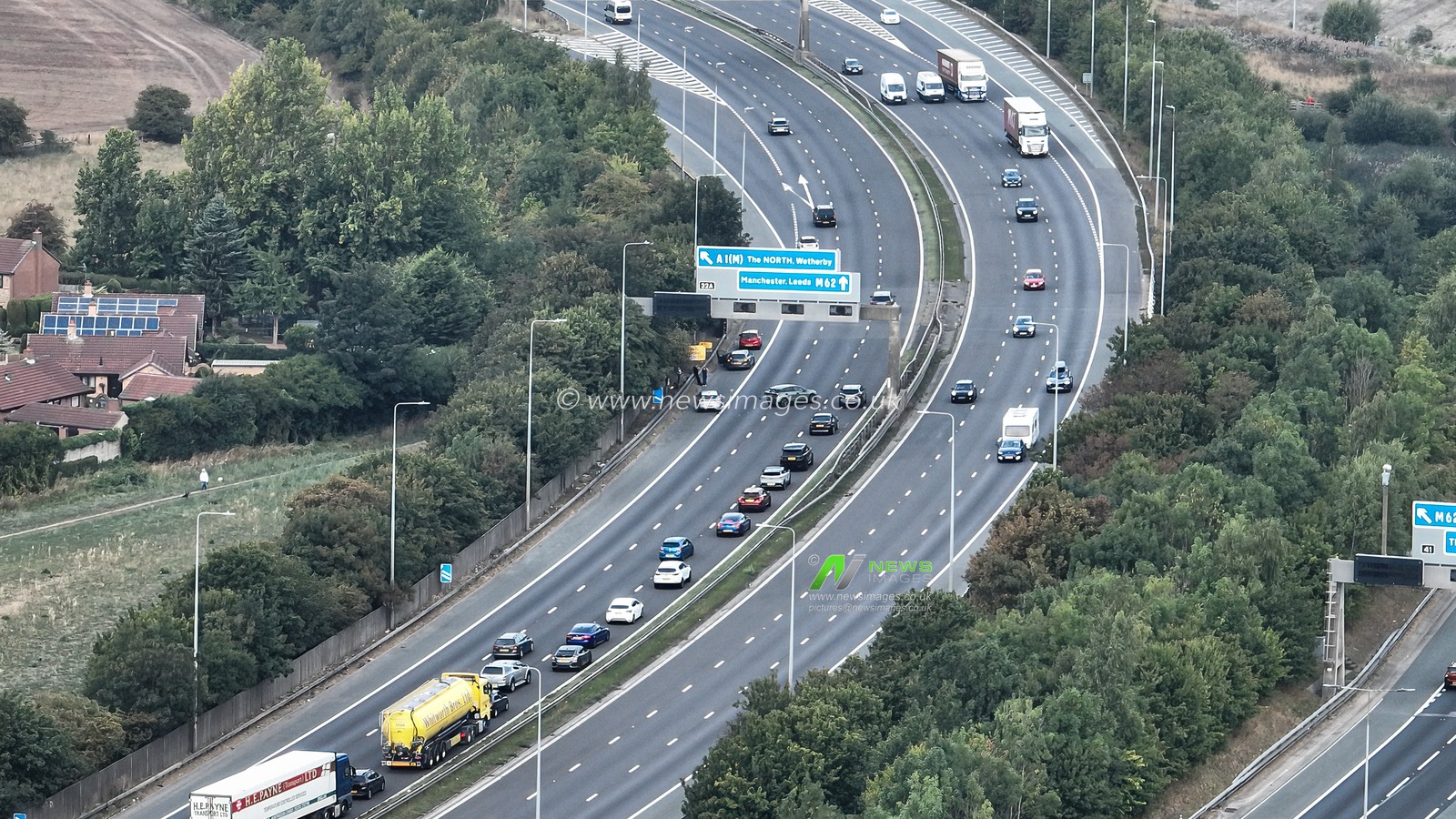 M62 collision closes two lanes of traffic between junctions 32 and 33 at M62, Pontefract, United Kingdom, 23rd August 2025

(Photo by Alfie Cosgrove/News Images)