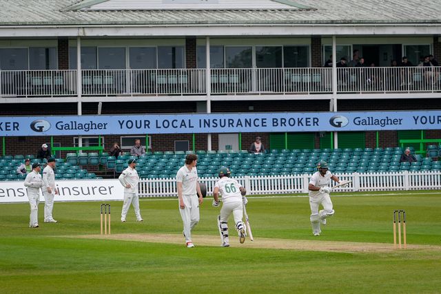 Rishi Patel of Leicestershire and Jake Weatherald of Leicestershire run for two during the County Championship Division One day 3 Leicestershire vs Nottinghamshire at Grace Road, Leicester, United Kingdom on 03 May 2026

(Photo by Maynard Manyowa/News Images)