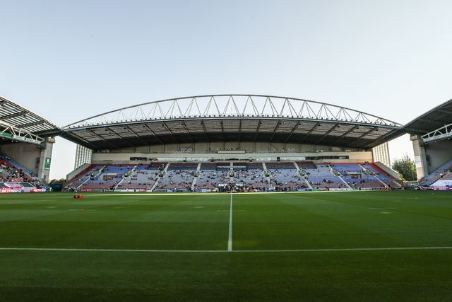 A general view of the Brick Community Stadium ahead of the Betfred Super League round 22 match Wigan Warriors vs Hull KR at The Brick Community Stadium, Wigan, United Kingdom, 15th August 2025

(Photo by Alfie Cosgrove/News Images)