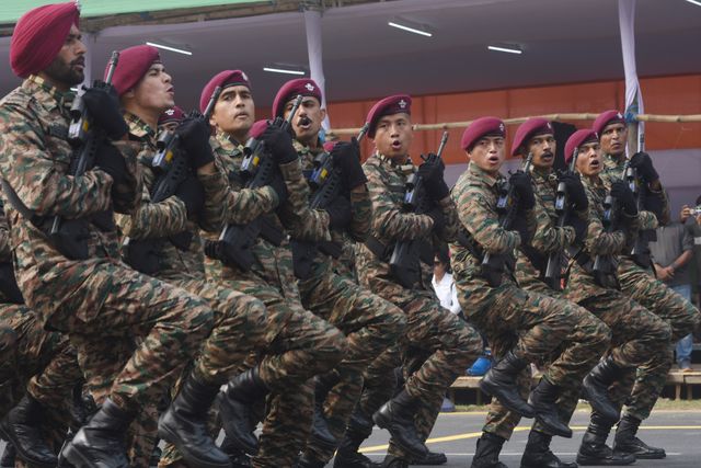 Indian army ) JAMMU AND KASHMIR RIFLES Regiment march ahead the final rehearsal for the upcoming Republic Day parade in Kolkata, India, on January 24, 2025..Pictures by Debajyoti Chakraborty.(Photo: Debajyoti Chakraborty/News Images)