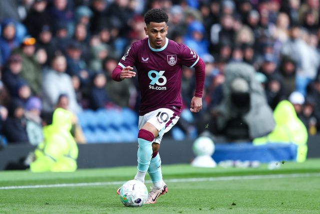 Marcus Edwards of Burnley dribbles ball forward during the Premier League match Burnley vs Brighton & Hove Albion at Turf Moor, Burnley, United Kingdom on 11 April 2026

(Photo by Jorge Horsted/News Images)
