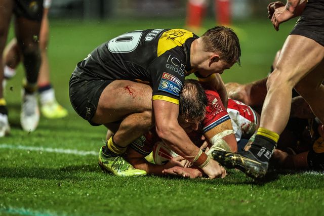 Jai Whitbread of Hull KR goes over for a try during the Betfred Super League Round 1 match York Knights vs Hull KR at LNER Community Stadium, Lincoln, United Kingdom on 12 February 2026

(Photo by Alfie Cosgrove/News Images)
