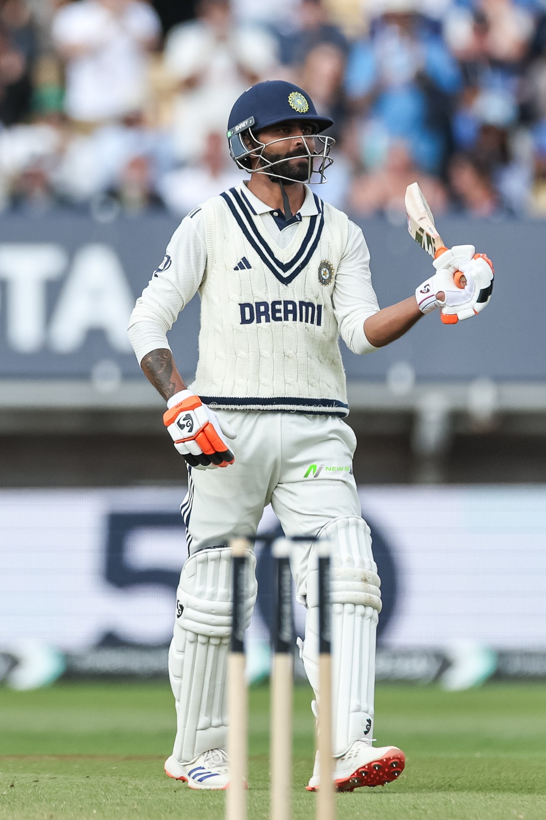 Ravindra Jadeja of India celebrates a half century (50 runs) during the 2nd Rothesay Test Match day 4 England v India at Edgbaston, Birmingham, United Kingdom, 5th July 2025

(Photo by Mark Cosgrove/News Images)