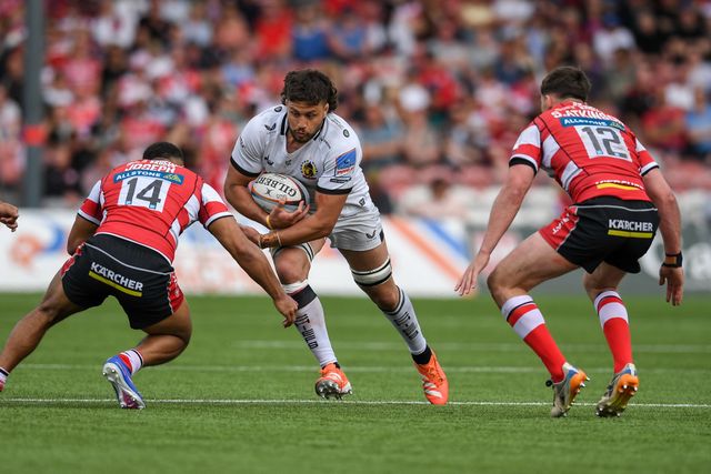 Ethan Roots of Exeter Chiefs going into contact during the Gallagher Premiership match Gloucester vs Exeter at Kingsholm Stadium, Gloucester, United Kingdom on 26 April 2026

(Photo by Alex Williamson/News Images)