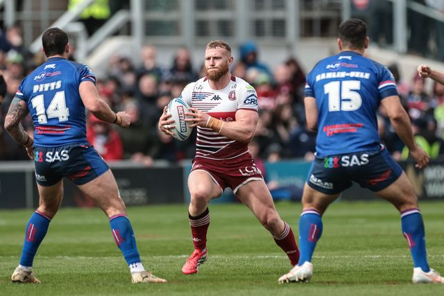 Luke Thompson of Wigan Warriors in action during the Betfred Challenge Cup Quarter Final match Wakefield Trinity vs Wigan Warriors at DIY Kitchens Stadium, Wakefield, United Kingdom on 12 April 2026

(Photo by Mark Cosgrove/News Images)