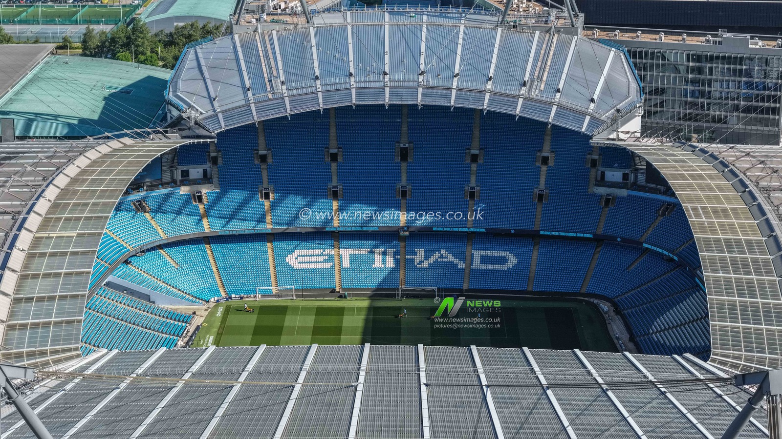 An aerial view op the Etihad Stadium and the new  Pep Guardiola Stand during the Premier League match Manchester City vs Aston Villa at Etihad Stadium, Manchester, United Kingdom on 24 May 2026

(Photo by Mark Cosgrove/News Images)