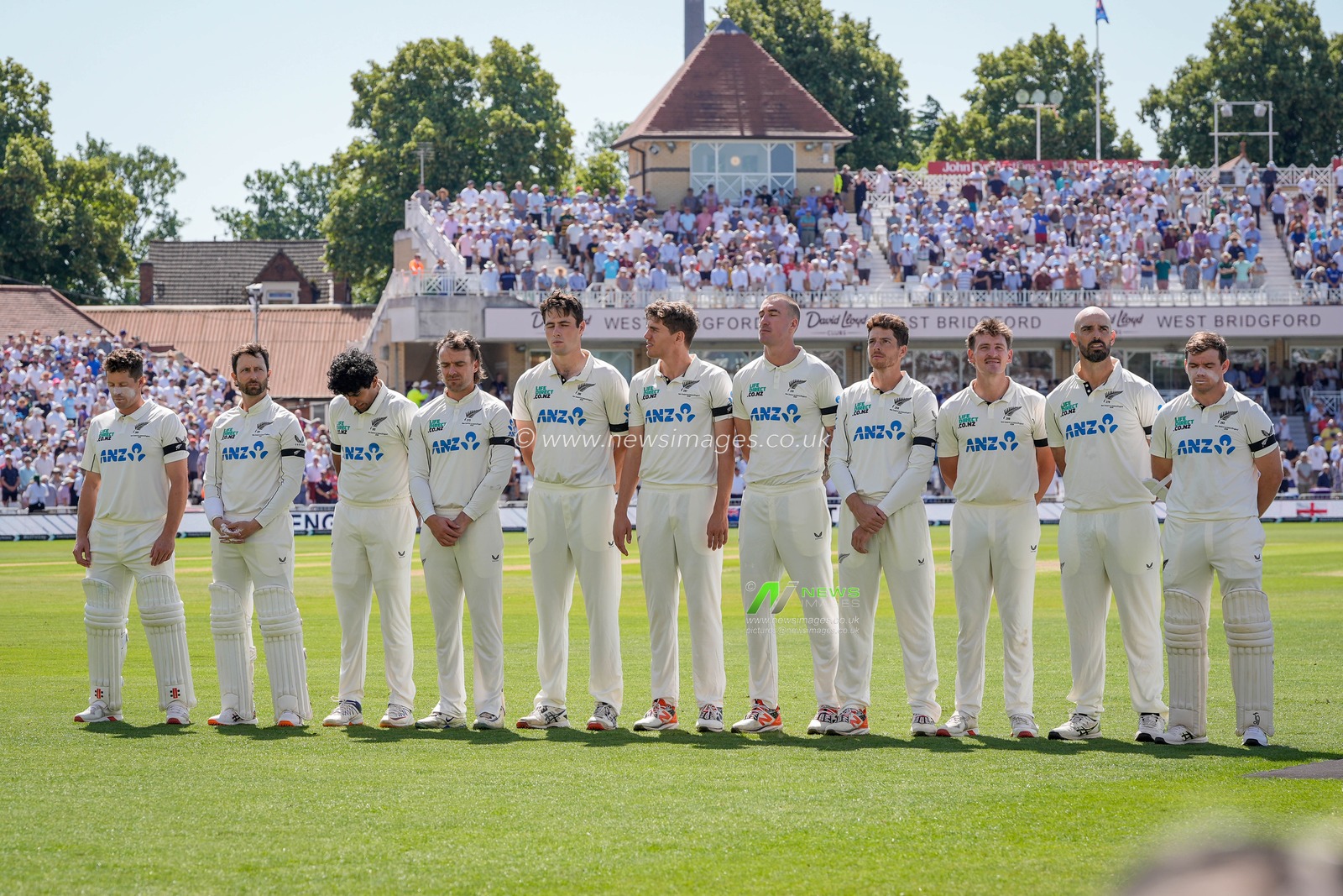 New Zealand players during the pre-match national anthem during the 3rd Rothesay Test Match Day 1 match England vs New Zealand at Trent Bridge, Nottingham, United Kingdom on 25 June 2026

(Photo by Maynard Manyowa/News Images)