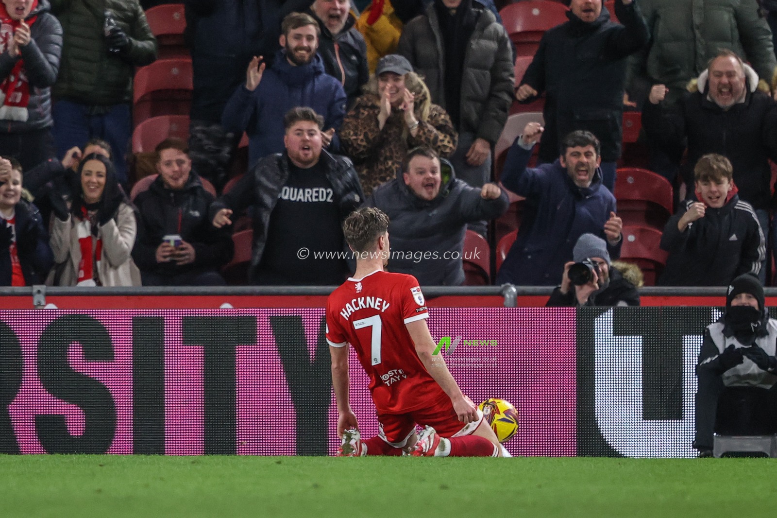 Hayden Hackney of Middlesbrough celebrates his goal to make it 2-2 during the Sky Bet Championship match Middlesbrough vs Sunderland at Riverside Stadium, Middlesbrough, United Kingdom, 3rd February 2025

(Photo by Alfie Cosgrove/News Images)