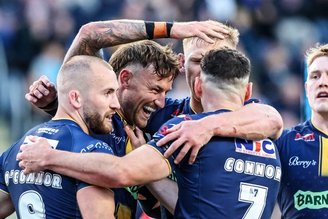 Chris Hankinson of Leeds Rhinos celebrates his try during the Betfred Super League round 13 match Leeds Rhinos vs St Helens at AMT Headingley Stadium, Leeds, United Kingdom on 04 June 2026

(Photo by Alfie Cosgrove/News Images)