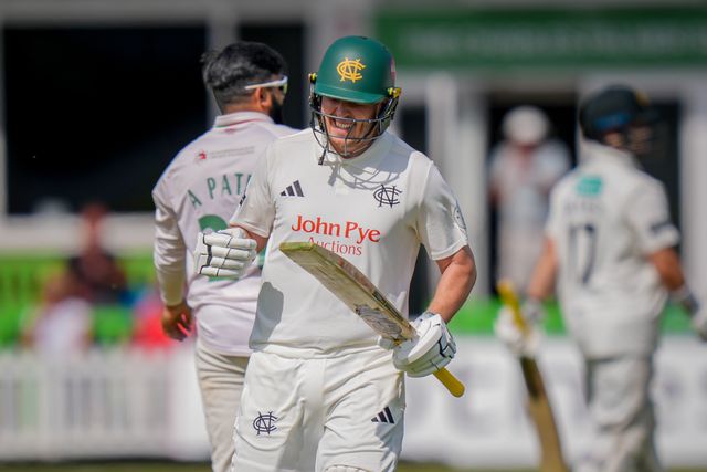 Ben Slater celebrates reaching 100 runs and scoring his century during Leicestershire County Cricket Club vs Nottinghamshire County Cricket Club in Country Cricket Division One Day 1 at Grace Road, Leicester, United Kingdom on 01 May 2026

(Photo by Maynard Manyowa/News Images)