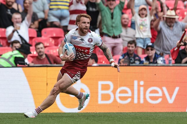 Adam Keighran of Wigan Warriors goes over for a try during the Betfred Challenge Cup Final match Wigan Warriors vs Hull KR at Wembley Stadium, London, United Kingdom on 30 May 2026

(Photo by Mark Cosgrove/News Images)