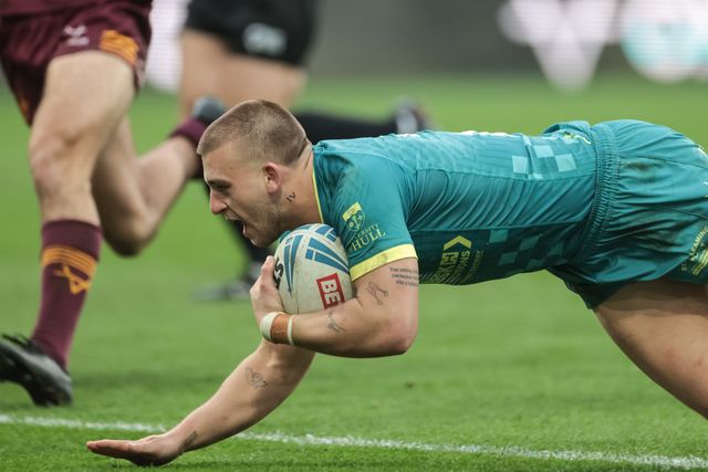Mikey Lewis of Hull KR goes over for a try during the Betfred Super League Round 4 match Huddersfield Giants vs Hull KR at Accu Stadium, Huddersfield, United Kingdom on 08 March 2026

(Photo by Mark Cosgrove/News Images)