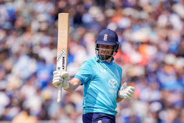 Liam Dawson of England celebrates a half century during the 1st Metro Bank ODI match England vs India at Edgbaston, Birmingham, United Kingdom on 14 July 2026

(Photo by Maynard Manyowa/News Images)