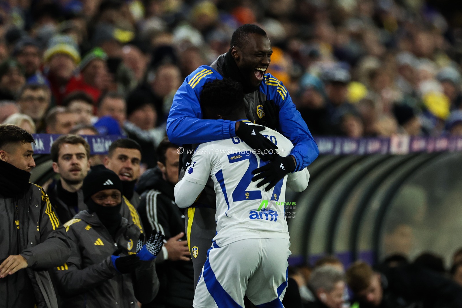 Wilfried Gnonto of Leeds United celebrates his goal to make it 1-0 during the Sky Bet Championship match Leeds United vs Middlesbrough at Elland Road, Leeds, United Kingdom, 10th December 2024

(Photo by Mark Cosgrove/News Images)