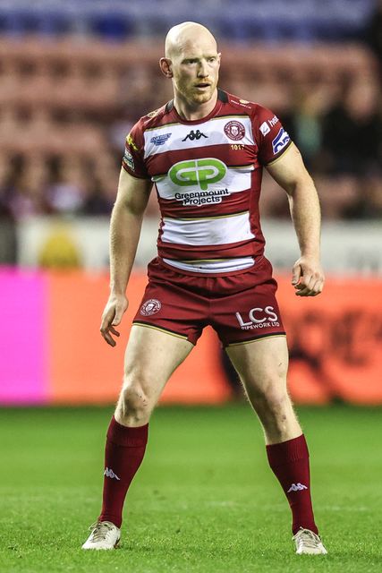 Liam Farrell of Wigan Warriors during the Betfred Super League Semi Final 1 match Wigan Warriors vs Leigh Leopards at The Brick Community Stadium, Wigan, United Kingdom, 3rd October 2025

(Photo by Alfie Cosgrove/News Images)