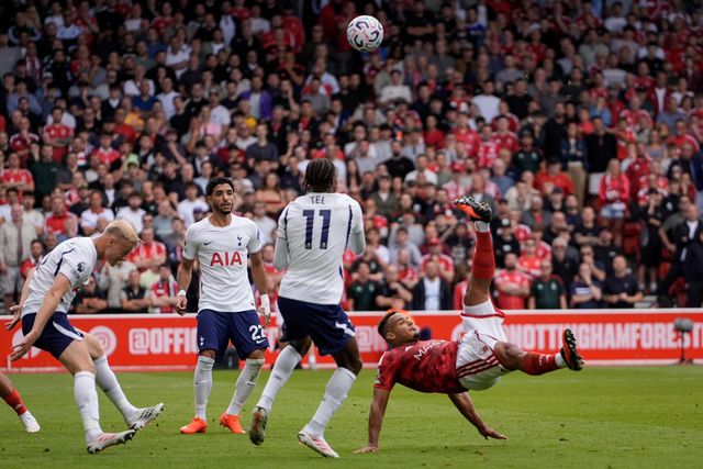 Murillo of Nottingham Forest attempts a bicycle kick during the Premier League match Nottingham Forest vs Tottenham Hotspur at City Ground, Nottingham, United Kingdom on 05 September 2026

(Photo by Maynard Manyowa/News Images)
