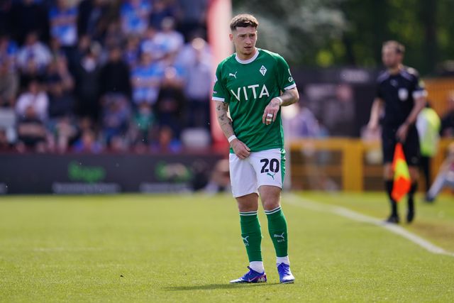 Louie Barry of Stockport County during the Sky Bet League One Playoffs Semi-Final match Stevenage vs Stockport County at Lamex Stadium, Stevenage, United Kingdom on 09 May 2026

(Photo by Harvey Murphy/News Images)