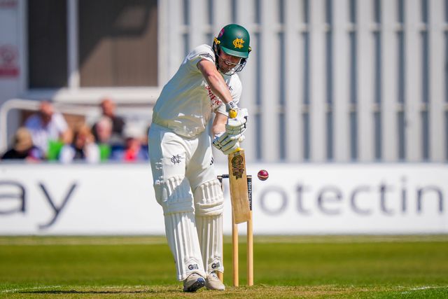 Ben Slater of Nottinghamshire plays and misses during Leicestershire County Cricket Club vs Nottinghamshire County Cricket Club in Country Cricket Division One Day 1 at Grace Road, Leicester, United Kingdom on 01 May 2026

(Photo by Maynard Manyowa/News Images)