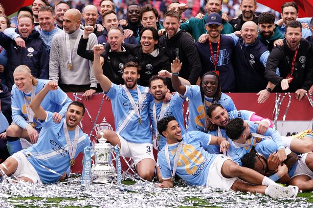 Manchester City celebrate Fa cup win during the Emirates FA Cup Final match Chelsea vs Manchester City at Wembley Stadium, London, United Kingdom on 16 May 2026

(Photo by Harvey Murphy/News Images)