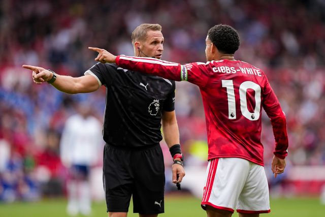 Referee Craig Pawson speaks with Morgan Gibbs-White of Nottingham Forest   during the Premier League match Nottingham Forest vs Tottenham Hotspur at City Ground, Nottingham, United Kingdom on 05 September 2026

(Photo by Maynard Manyowa/News Images)