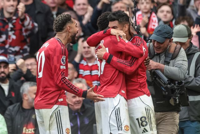 Kobbie Mainoo of Manchester United celebrates his goal to make it 3-2 during the Premier League match Manchester United vs Liverpool at Old Trafford, Manchester, United Kingdom on 03 May 2026

(Photo by Mark Cosgrove/News Images)