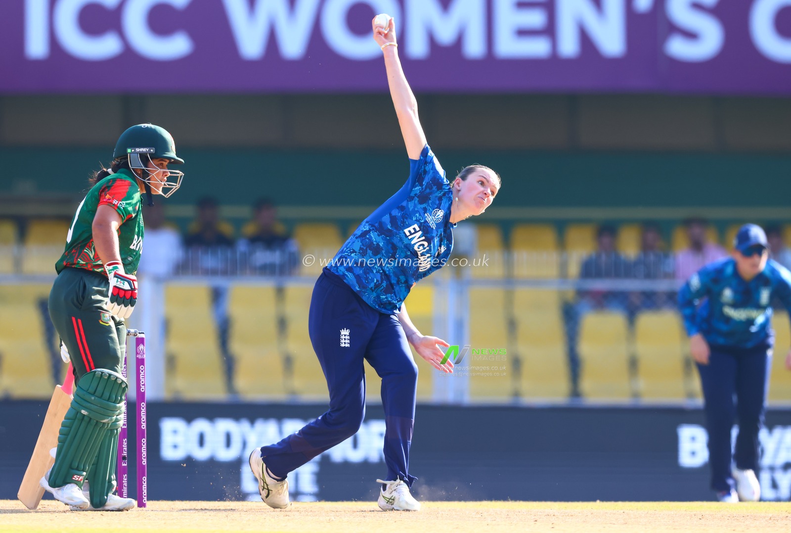 Lauren Bell of England during the ICC Women's World Cup match England Women vs Bangladesh Women at ACA Barsapara Cricket Stadium, Guwahati, Assam/ India, 7th October 2025

(Photo by Shubhajit Roy Karmakar/News Images)