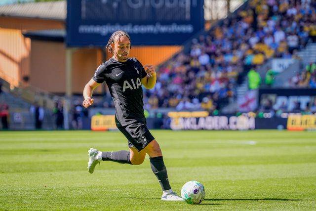 Xavi Simons of Tottenham Hotspur controls the ball  during the Premier League match Wolverhampton Wanderers vs Tottenham Hotspur at Molineux, Wolverhampton, United Kingdom on 25 April 2026

(Photo by Maynard Manyowa/News Images)