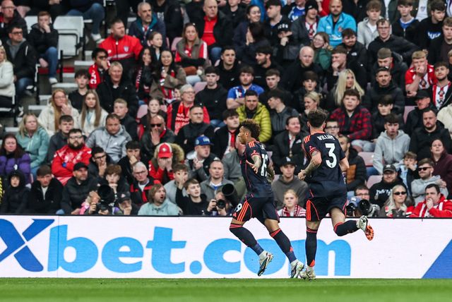 Igor Jesus of Nottingham Forest celebrates his goal to make it 0-1 during the Premier League match Sunderland vs Nottingham Forest at Stadium Of Light, Sunderland, United Kingdom on 24 April 2026

(Photo by Alfie Cosgrove/News Images)