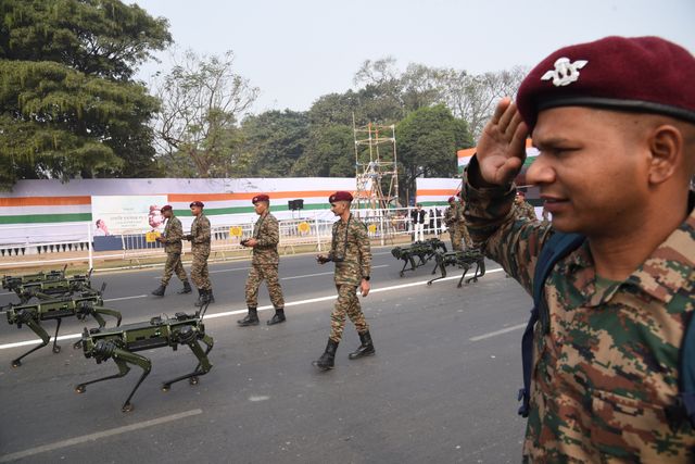Indian Army  showcases  Robotic Mules  ahead of the Final dress rehearsal for the upcoming Republic Day parade in Red Road , Kolkata, India, on January 24, 2025. Indian Army Robotic Mules will also register their presence at the prestigious annual republic day parade for the first time ahead of the Republic Day parade.Pictures by Debajyoti Chakraborty.(Photo: Debajyoti Chakraborty/News Images)