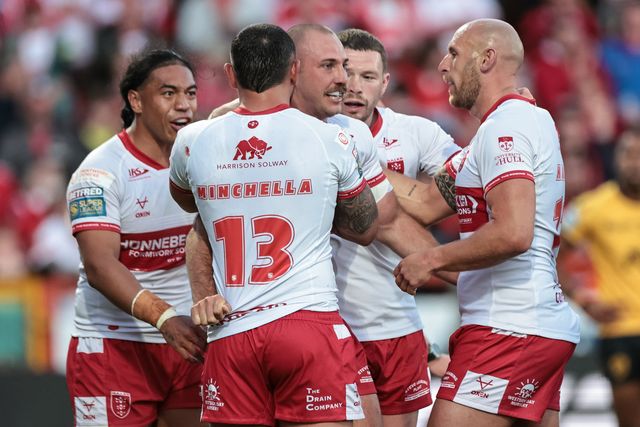 Karl Lawton of Hull KR celebrates his try during the Betfred Super League round 10 match Hull KR vs Castleford Tigers at Sewell Group Craven Park, Hull, United Kingdom on 30 April 2026

(Photo by Mark Cosgrove/News Images)
