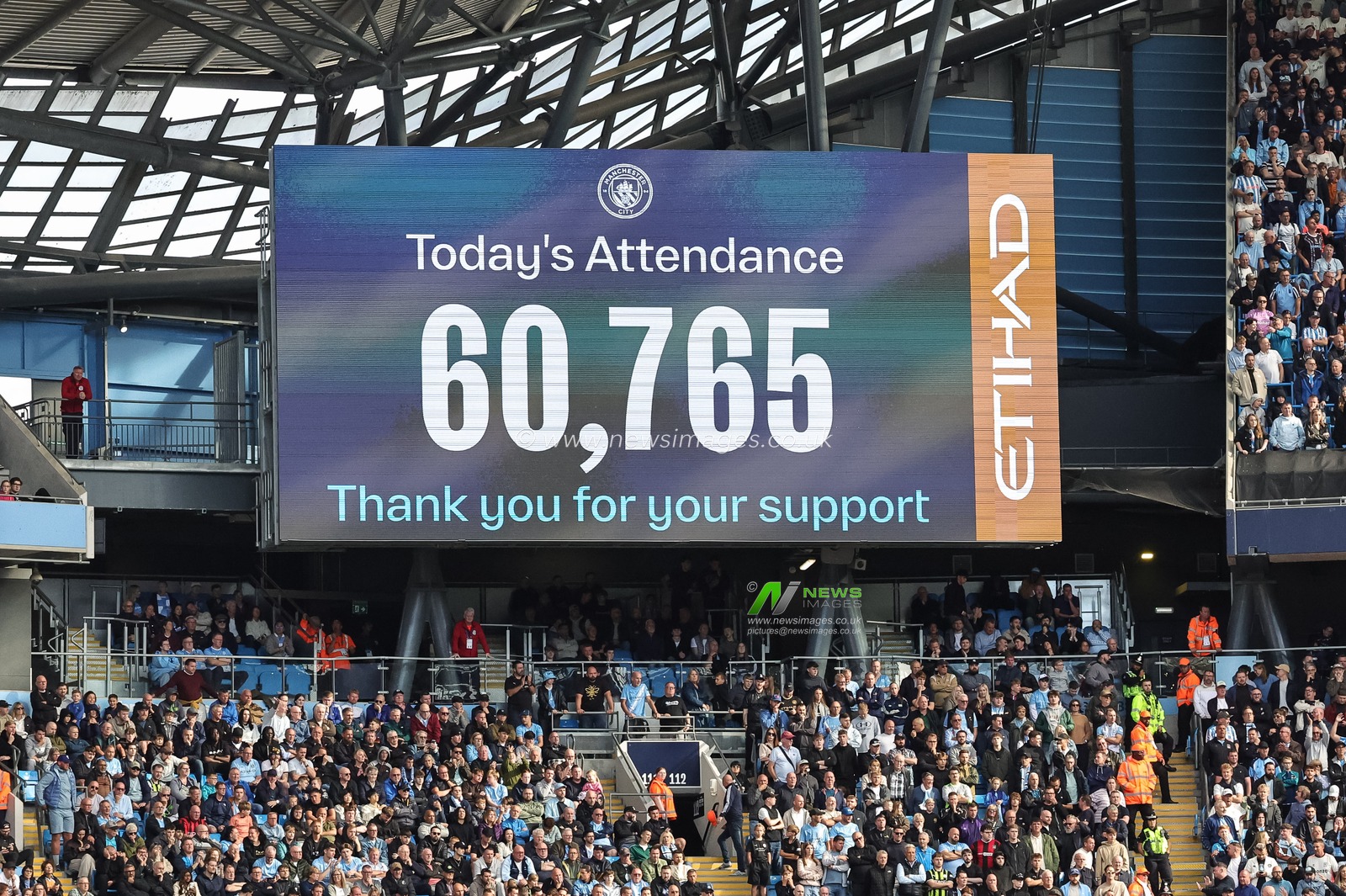 Todays attendance 60,765 during the Premier League match Manchester City vs Coventry City at Etihad Stadium, Manchester, United Kingdom on 05 September 2026

(Photo by Mark Cosgrove/News Images)