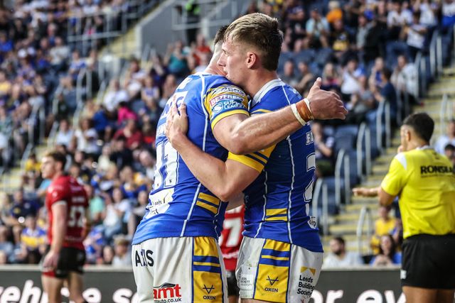 Alfie Edgell of Leeds Rhinos celebrates his try during the Betfred Super League round 19 match Leeds Rhinos vs Salford Red Devils at Headingley Stadium, Leeds, United Kingdom, 18th July 2025

(Photo by Alfie Cosgrove/News Images)