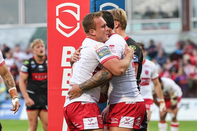 Jez Litten of Hull KR celebrates his try during the Betfred Super League round 12 match Hull KR vs Wigan Warriors at Sewell Group Craven Park, Hull, United Kingdom on 21 May 2026

(Photo by Mark Cosgrove/News Images)