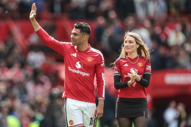 Casemiro of Manchester United is accompanied by his wife Anna Mariana Casemiro as he waves goodbye to Old Trafford during the Premier League match Manchester United vs Nottingham Forest at Old Trafford, Manchester, United Kingdom on 17 May 2026

(Photo by Mark Cosgrove/News Images)