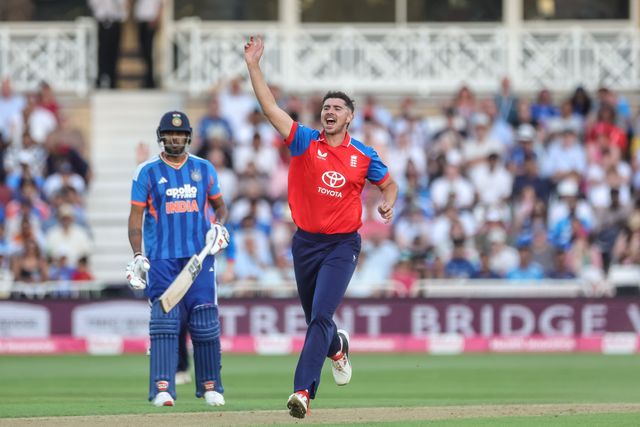 Josh Tongue of England celebrates the wicket of  Shivam Dube of India during the Third Vitality T20 International match England vs India at Trent Bridge, Nottingham, United Kingdom on 07 July 2026

(Photo by Mark Cosgrove/News Images)