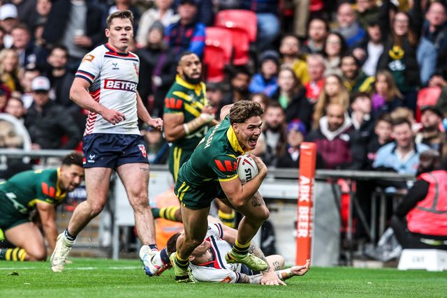 Reece Walsh of Australia goes over for a try during the The Ashes Series 2025 England vs Australia at Wembley Stadium, London, United Kingdom, 25th October 2025

(Photo by Alfie Cosgrove/News Images)