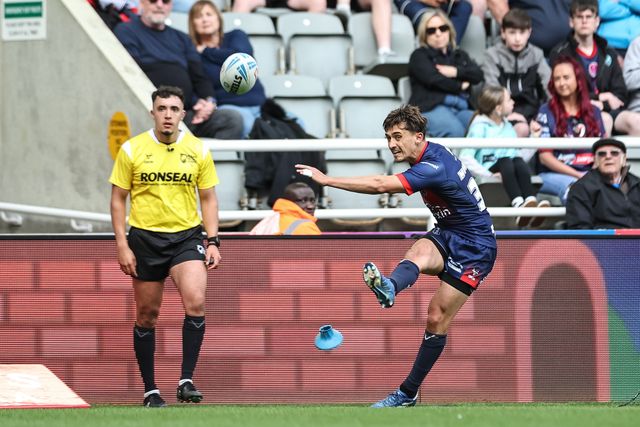 Arthur Mourgue of Hull KR converts for a goal during the Betfred Magic Weekend 2025 match Hull KR vs Salford Red Devils at St. James's Park, Newcastle, United Kingdom, 3rd May 2025

(Photo by Mark Cosgrove/News Images)