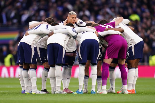 Tottenham players huddle ahead of kick off during the Premier League match Tottenham Hotspur vs Leeds United at Tottenham Hotspur Stadium, London, United Kingdom on 11 May 2026

(Photo by Harvey Murphy/News Images)