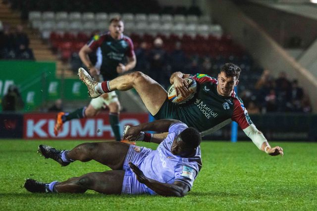 Adam Radwan of Leicester Tigers during the Gallagher Premiership match Leicester Tigers vs Gloucester Rugby at Mattioli Woods Welford Road Stadium, Leicester, United Kingdom, 19th December 2025

(Photo by Craig Evans/News Images)

*** GER AUT SUI OUT ***