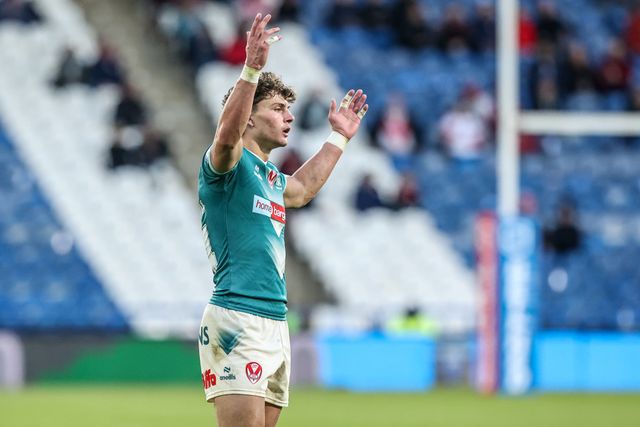 Owen Dagnall of St Helens reacts during the Betfred Super League round 11 match Huddersfield Giants vs St Helens at Accu Stadium, Huddersfield, United Kingdom on 14 May 2026

(Photo by Alfie Cosgrove/News Images)