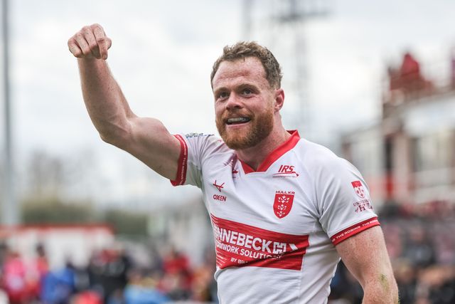 Joe Burgess of Hull KR celebrates his try during the Betfred Super League round 7 match Hull KR vs Hull FC at Sewell Group Craven Park, Hull, United Kingdom on 03 April 2026

(Photo by Mark Cosgrove/News Images)