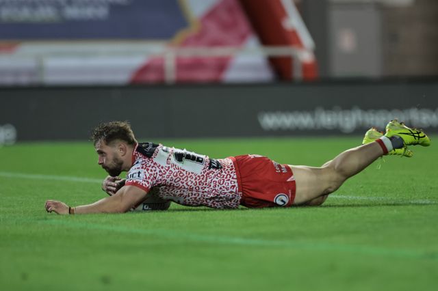 Matty Davis of Leigh Leopards goes over for a try during the Betfred Super League Round 23 match Leigh Leopards vs Salford Red Devils at Leigh Sports Village, Leigh, United Kingdom, 22nd August 2025

(Photo by Mark Cosgrove/News Images)