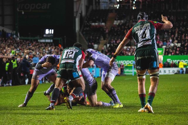 James Thompson of Leicester Tigers and Solomone Kata of Leicester Tigers during the Gallagher Premiership match Leicester Tigers vs Gloucester Rugby at Mattioli Woods Welford Road Stadium, Leicester, United Kingdom, 19th December 2025

(Photo by Craig Evans/News Images)

*** GER AUT SUI OUT ***