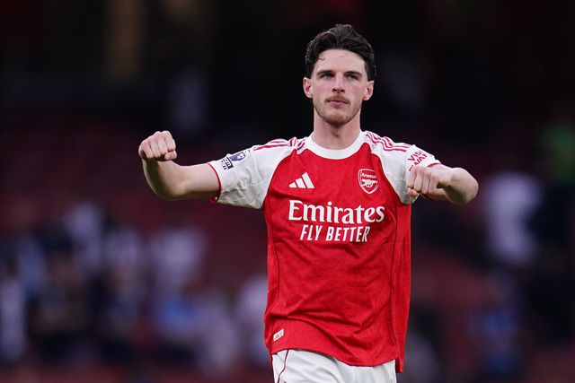 Declan Rice of Arsenal celebrates win during the Premier League match Arsenal vs Fulham at Emirates, London, United Kingdom on 02 May 2026

(Photo by Harvey Murphy/News Images)