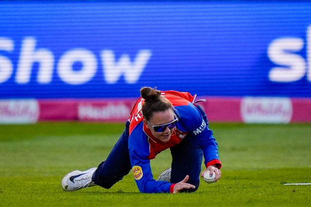 Linsey Smith of England dives to field the ball  during the England Women v New Zealand 1st Vitality IT20 match at The Central Co-Op County Ground, Derby, United Kingdom on 20 May 2026

(Photo by Maynard Manyowa/News Images)
