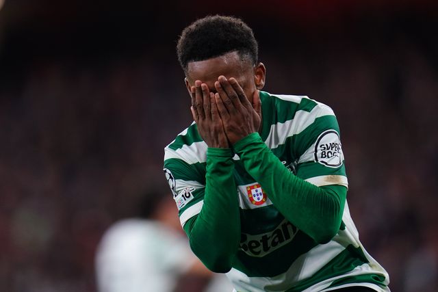 Geny Catamo of Sporting CP head in hands after missed opportunity during the UEFA Champions League Quarter Finals match Arsenal vs Sporting CP at Arsenal stadium, London, United Kingdom on 15 April 2026

(Photo by Harvey Murphy/News Images)